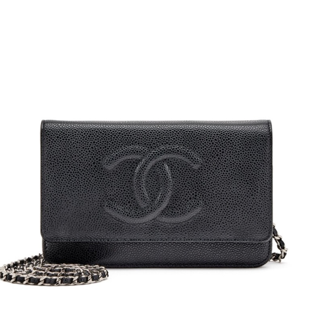 Chanel Black Caviar Timeless CC WOC Wallet On Chain Silver Hardware